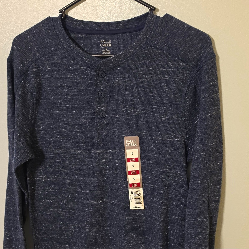Falls Creek Men's Knit Cotton/Poly Heathered Blue T-Shirt Long Sleeve S #322